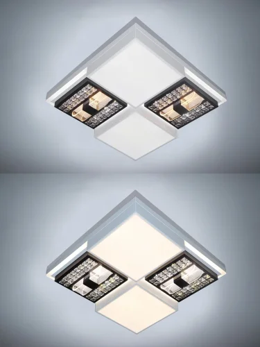 Люстра потолочная с пультом HIGH-TECH LED LAMPS 82011 Natali Kovaltseva белая на 1 лампа, основание белое в стиле хай-тек с пультом квадраты фото 7